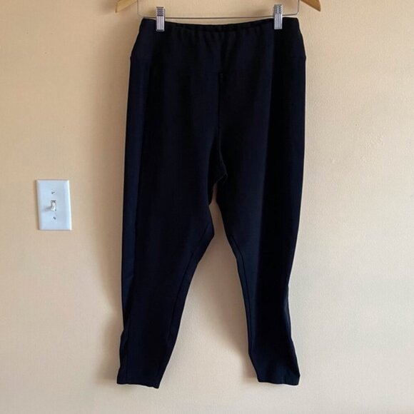 Sympli Pull on Pants Woman 12 Black Cropped Elastic Waist Stretch Jersey Knit - Picture 2 of 12